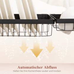 Astiankuivausteline altaan päälle, modulaarinen metallinen teline, 81,5 x 31,5 x 53,5 cm, musta