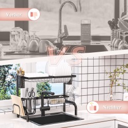 Astiankuivausteline altaan päälle, modulaarinen metallinen teline, 81,5 x 31,5 x 53,5 cm, musta