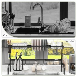 Tiskialtaan päälle tuleva kuivausteline, säädettävä 51–93 cm, teräs, 93 x 30 x 52 cm, musta