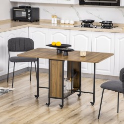 Taittopöytä pyörillä, lastulevy/metalli, 130 x 80 x 74 cm, ruskea