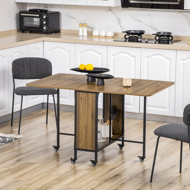 Taittopöytä pyörillä, lastulevy/metalli, 130 x 80 x 74 cm, ruskea