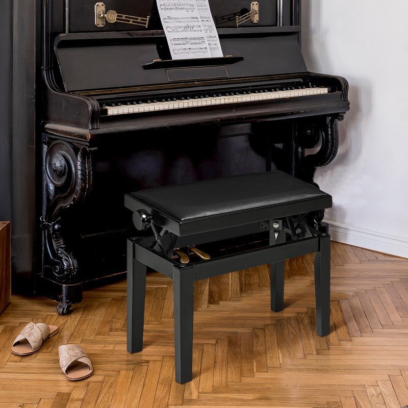 Pianotuoli korkeussäädettävä tekonahka ja kumipuu 63 x 33 x 45–56 cm musta