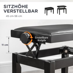 Pianotuoli korkeussäädettävä tekonahka ja kumipuu 63 x 33 x 45–56 cm musta