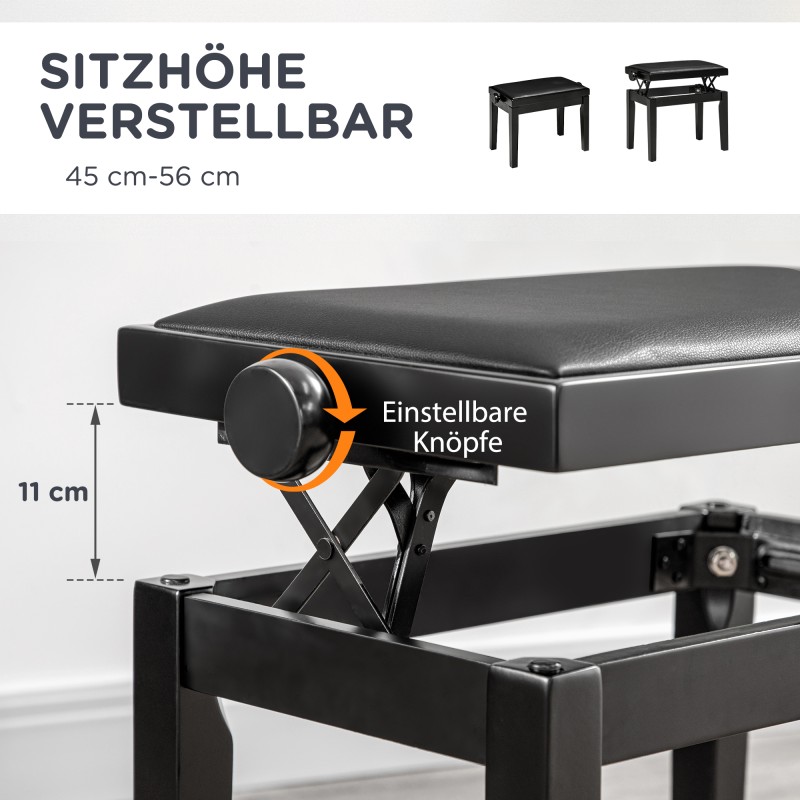 Pianotuoli korkeussäädettävä tekonahka ja kumipuu 63 x 33 x 45–56 cm musta