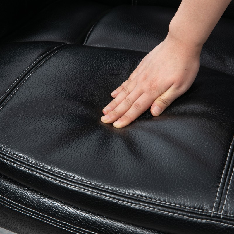 Lepotuoli jalkarahilla, keinonahkaa, säädettävä selkänoja, 360° kääntyvä, musta