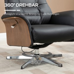 Lepotuoli jalkarahilla, keinonahka, kallistuva ja 360° kääntyvä, musta, 80 x 84 x 108 cm