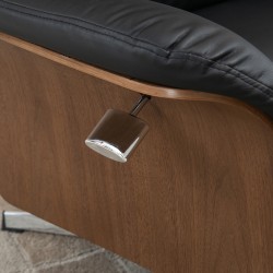 Lepotuoli jalkarahilla, keinonahka, kallistuva ja 360° kääntyvä, musta, 80 x 84 x 108 cm