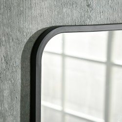 Seinäpeili hyllyllä, metallikehys, suorakaide 70 x 10,2 x 50 cm, musta/hopea