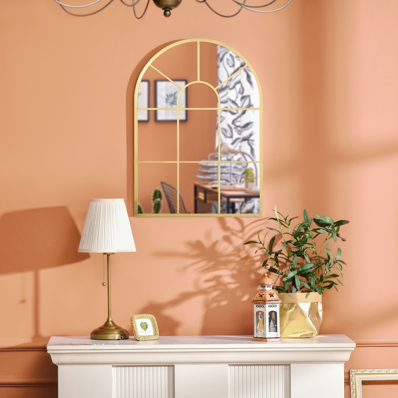 Seinäpeili ikkunamainen metallikehys 70 x 50 cm kultainen