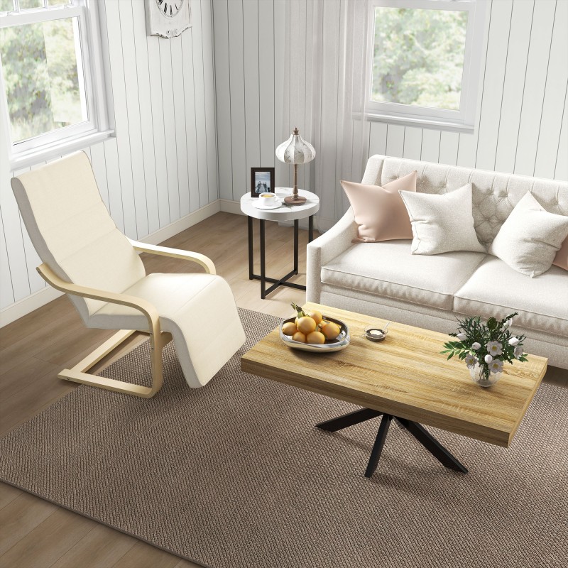 Lepotuoli säädettävällä jalkatuella, koivurunko, 66,5 x 94 x 100 cm, cremevalkoinen