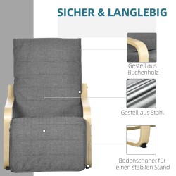 Lepotuoli säädettävällä jalkatuella, koivupuurunko, 66,5 x 94 x 100 cm, harmaa