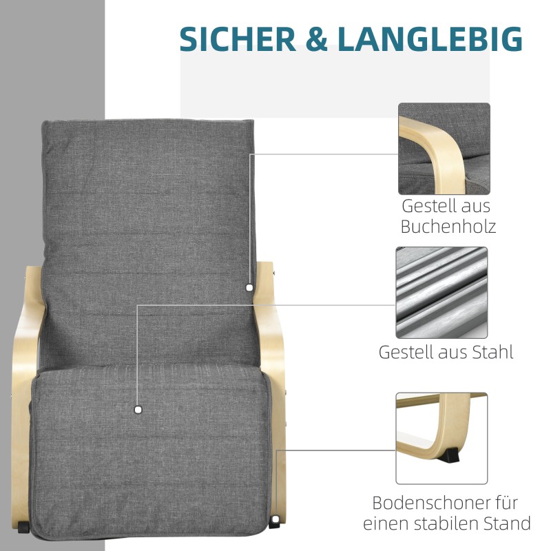 Lepotuoli säädettävällä jalkatuella, koivupuurunko, 66,5 x 94 x 100 cm, harmaa