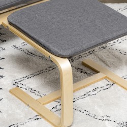 Nojatuoli ja jalkarahi -setti, puurunko, pellavamainen kangas, harmaa/luonnonvärinen, kantavuus 120 kg