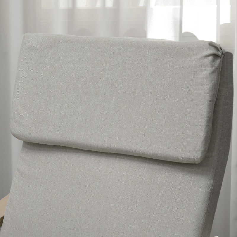 Nojatuoli ja rahi, pellavakankaan näköinen verhoilu, puurunko, max 120 kg, vaaleanharmaa/luonnonvärinen