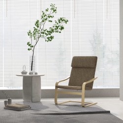 Nojatuoli niskatuella ja käsinojilla, pellavapintainen kangas, puurunko, ruskea / luonnonvärinen