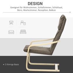 Nojatuoli niskatuella ja käsinojilla, pellavapintainen kangas, puurunko, ruskea / luonnonvärinen