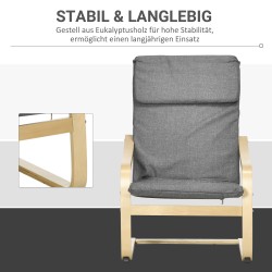 Nojatuoli niskatuella ja käsinojilla, pellavakuosia muistuttava kangas, eukalyptuspuurunko, harmaa/luonnonpuu