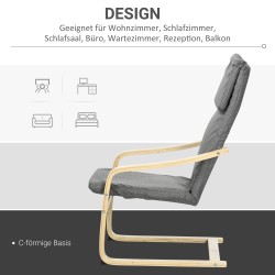 Nojatuoli niskatuella ja käsinojilla, pellavakuosia muistuttava kangas, eukalyptuspuurunko, harmaa/luonnonpuu