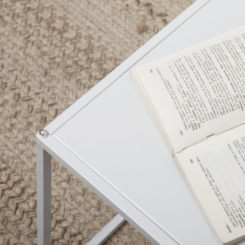 Sivupöytäsarja olohuoneeseen, 2 kpl, teräsrunko, 40x40 ja 35x35 cm, valkoinen