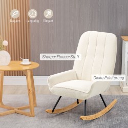 Keinutuoli sherpa-fleecepäällisellä 63 x 95 x 97 cm kermanvalkoinen puurunko