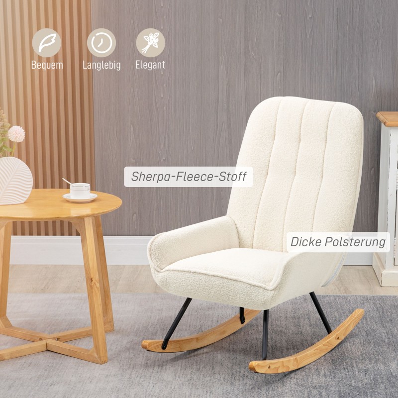 Keinutuoli sherpa-fleecepäällisellä 63 x 95 x 97 cm kermanvalkoinen puurunko