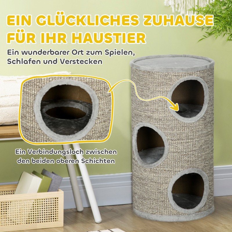 Kissan raapimatynnyri 3 tasoa sisalilla Ø38 x 70 cm vaaleanharmaa