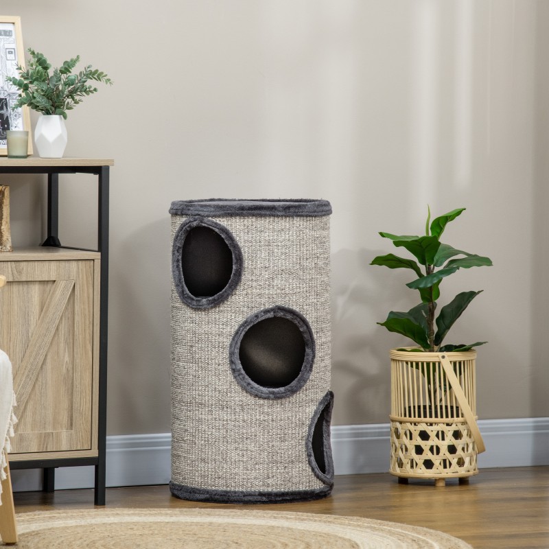 Kissan raapimispiippu 3 tasoa sisal-köysi ja plyysi Ø38 x 70 cm vaaleanharmaa