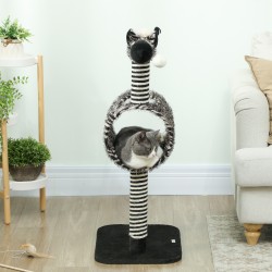 Raapimispuu kissalle zebra-kuosi, 3 raapimistolppaa ja tunneli, 48,5 x 35 x 93 cm, musta valkoinen