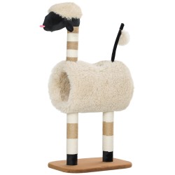 Kissan raapimapuu lampaan muotoinen tunneli ja lelu 48 x 34 x 98 cm vaaleanruskea