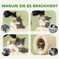 Kissan raapimapuu lampaan muotoinen tunneli ja lelu, 48 x 34 x 98 cm, vaaleanruskea