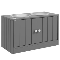 Korotettu ruokintataso suurille koirille 2 ruostumattomasta teräksestä kuppia 44 L säilytystila harmaa