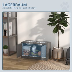 Korotettu ruokintataso suurille koirille, 2 ruostumattomasta teräksestä kuppia, 44 L säilytystila, harmaa