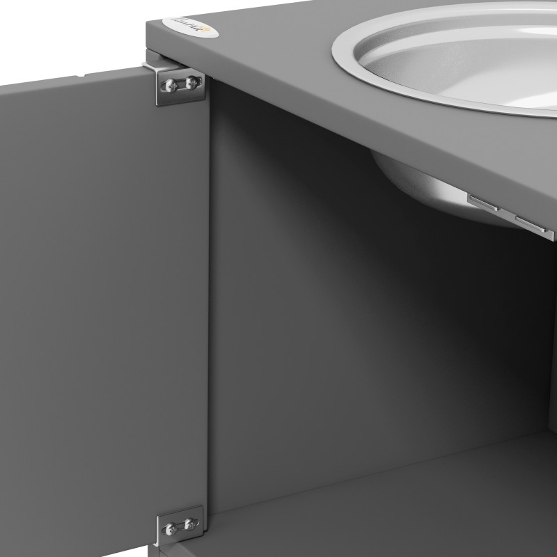 Korotettu ruokintataso suurille koirille, 2 ruostumattomasta teräksestä kuppia, 44 L säilytystila, harmaa