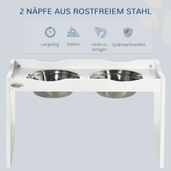 Koiran ruokintateline suurille koirille, 2x2 l ruostumaton teräs, MDF, valkoinen, 63 x 30 x 38 cm