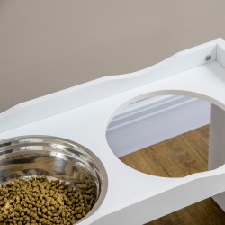 Koiran ruokintateline suurille koirille, 2x2 l ruostumaton teräs, MDF, valkoinen, 63 x 30 x 38 cm