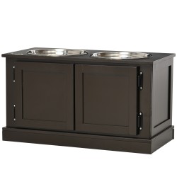 Koiran korotettu ruokintateline säilytyslaatikolla teräskupit 2 x 2 L 60 x 30 x 34 cm ruskea hopea