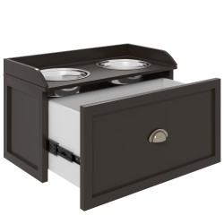 Koiran korotettu ruokinta-asema säilytyslaatikolla, 2 teräskuppia, 60 x 30 x 36 cm, ruskea