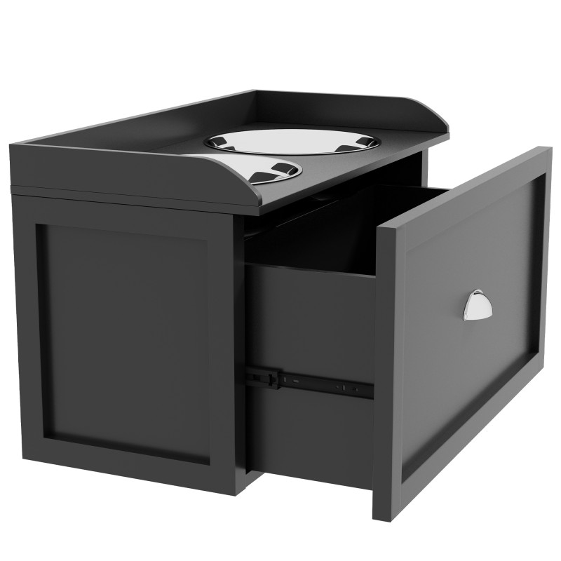 Koiran ruokinta-asema suurille koirille, 2x2 L teräskuppia, vetolaatikko, 60 x 30 x 36 cm, musta/hopea