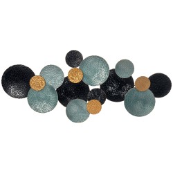 Metallinen 3D seinäkoriste ympyröillä 121 x 53 cm sininen kulta musta