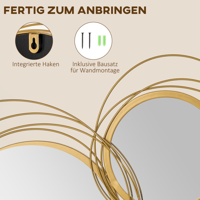 Seinäkoristepeili 4 pyöreää peiliä metalli 107 x 56 cm kulta