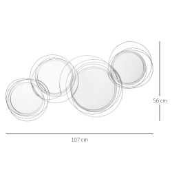 Seinäpeilisetti 4 pyöreää peiliä metallikehyksillä 107 x 56 cm hopea