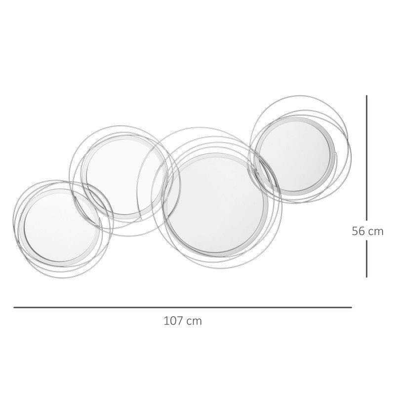 Seinäpeilisetti 4 pyöreää peiliä metallikehyksillä 107 x 56 cm hopea