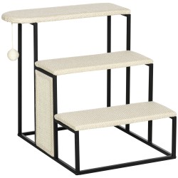 Kissanporras 3 tasoa teräs ja sisal 51 x 54 x 53 cm cremevalkoinen musta