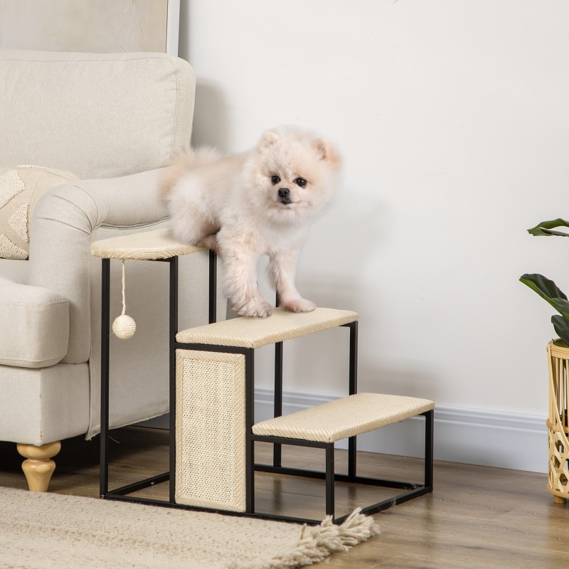 Kissanporras 3 tasoa teräs ja sisal 51 x 54 x 53 cm cremevalkoinen/musta