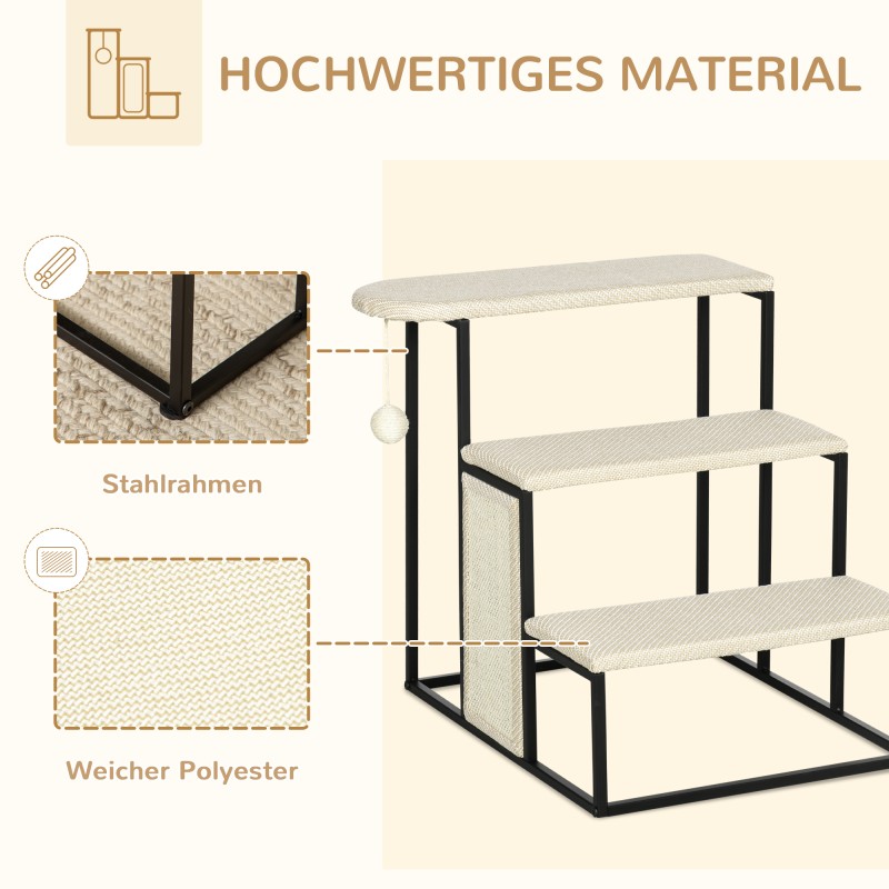 Kissanporras 3 tasoa teräs ja sisal 51 x 54 x 53 cm cremevalkoinen/musta