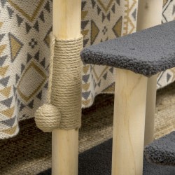 Kissan kiipeily- ja raapimapuu portaat 3 tasoa juutti teddykangas 45 x 40 x 48 cm harmaa/puunvärinen