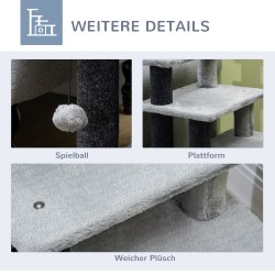 Kissan kiipeilyteline ja lemmikkiportaat, säädettävä korkeus, spanlevy ja plüshi, 60 x 40 x 66 cm, musta/harmaa