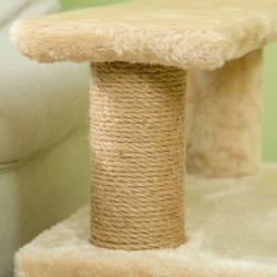 Kissan portaat ja raapimapuu talolla, 3–4 askelmaa, lastulevy ja plüssi, 60 x 40 x 66 cm, beige