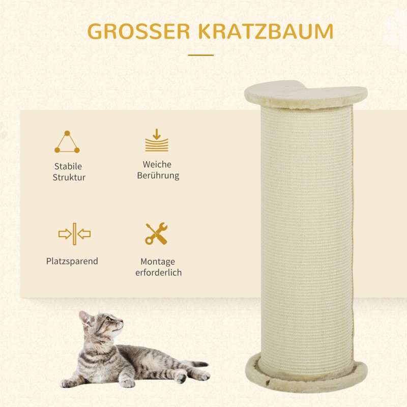 Kissan raapimapuu nurkkaan, sisal/lastulevy, 35 x 35 x 85 cm, kermanvalkoinen