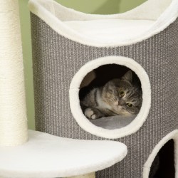 Kissan raapimispuu ja raapimistynnyri sisalilla, 60 x 44,5 x 109 cm, harmaa/valkoinen/natura